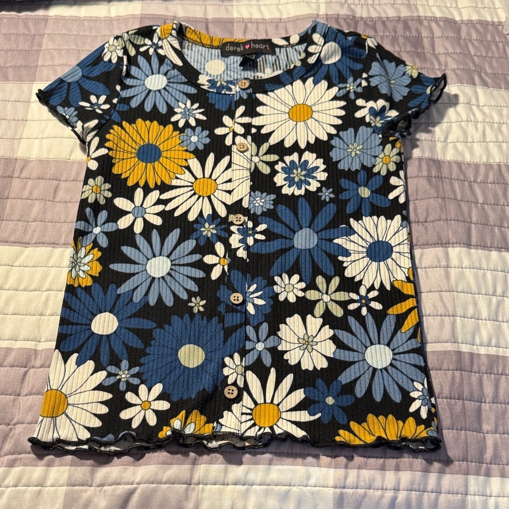 Derek Heart Kids Floral Button-Up Shirt - Blue, Yellow, White